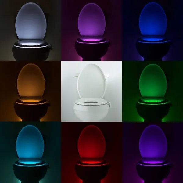 8-color LED toilet light with motion sensor and flexible stick for toilet bowl