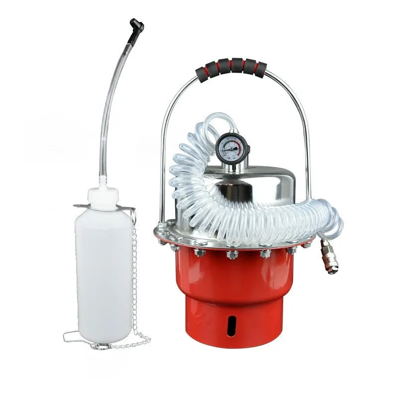 Pneumatic brake fluid replacement machine with pressure gauge and transparent drain hose