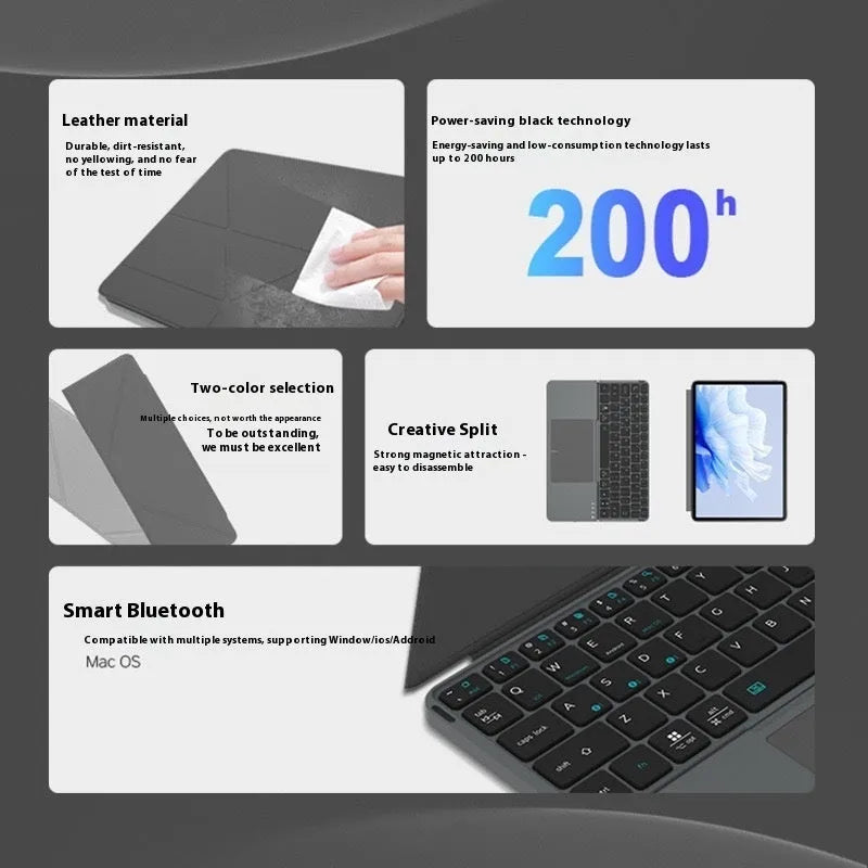 Grey folding wireless Bluetooth keyboard for mobile phones and tablets with compact portable design