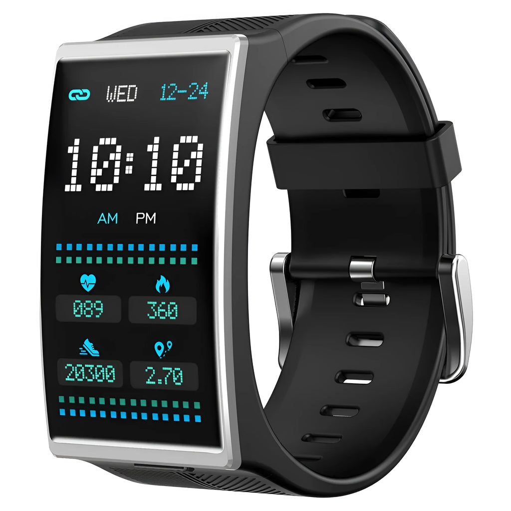 Bluetooth blood pressure sports watch with 1.91 inch screen and silicone wristband in Black colour option