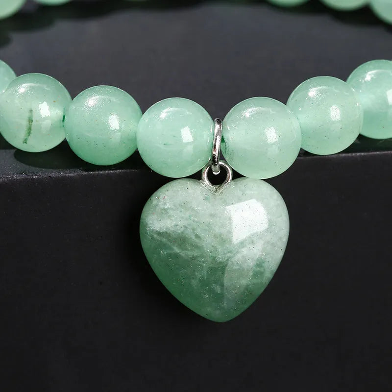 Natural stone tigereye love pendant bracelet for women, 8mm beads, heart charm