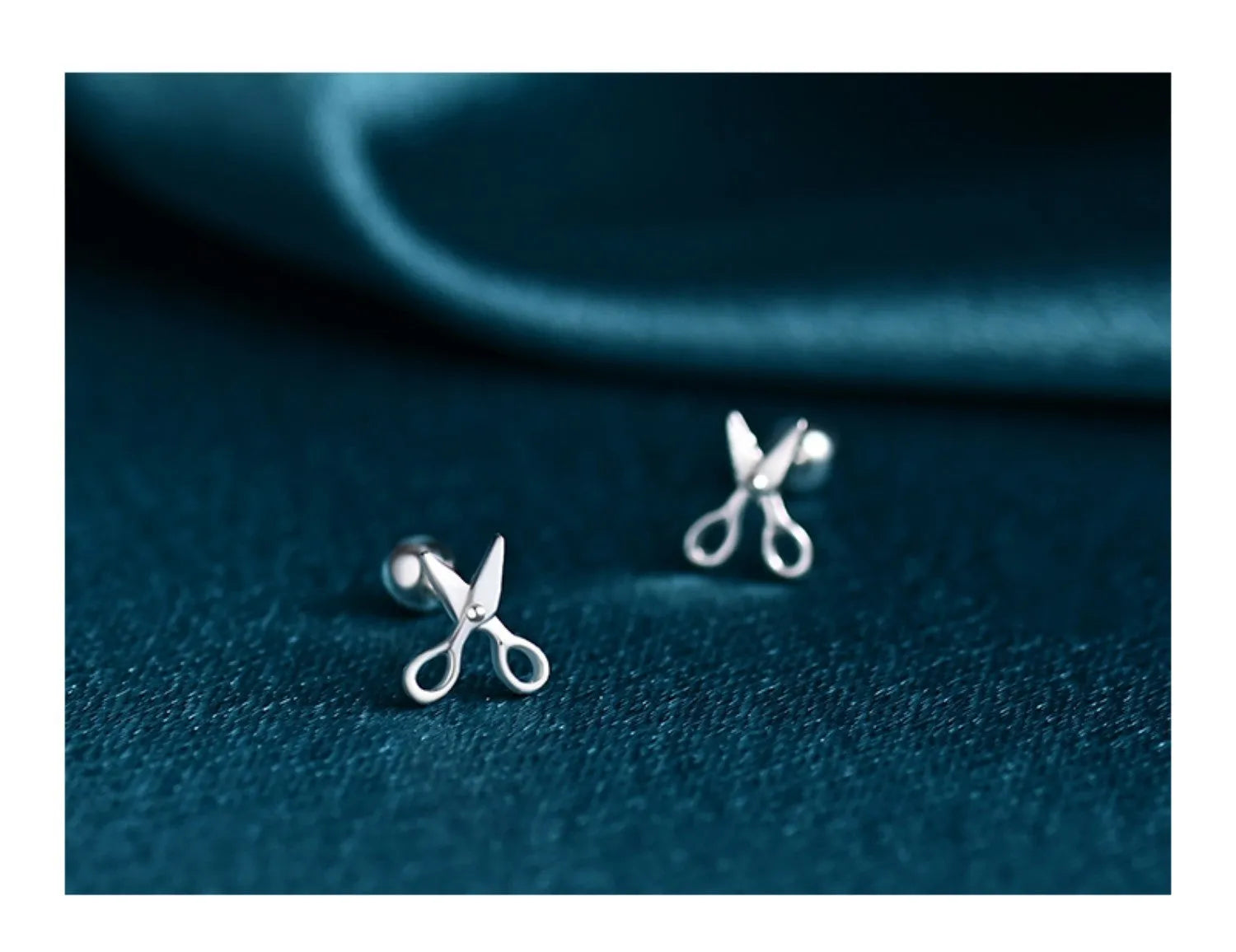Pure silver screw-style clip-on earrings with miniature scissors charm design for women