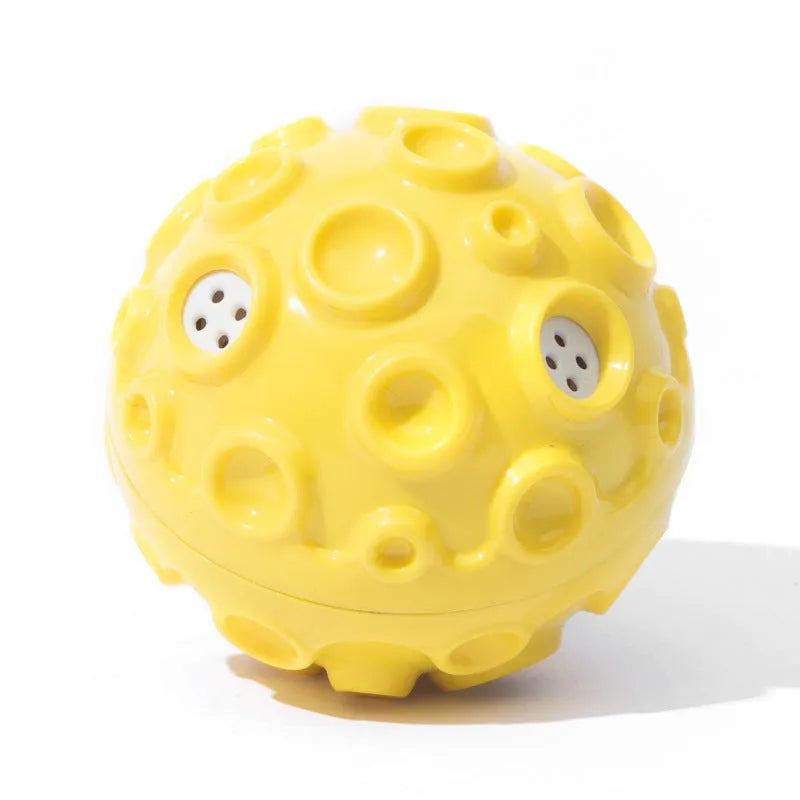 Durable rubber dog ball toy with textured surface for aggressive chewers and teeth cleaning.