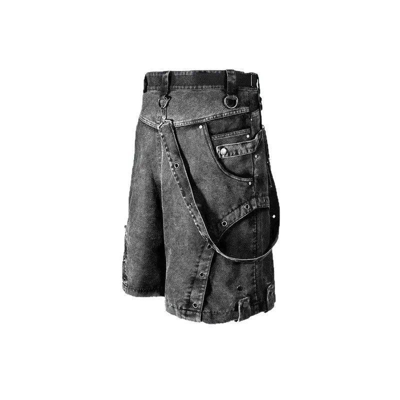 Retro high-waist loose washed denim shorts in pearl canvas knitted cotton, summer street style, high waist