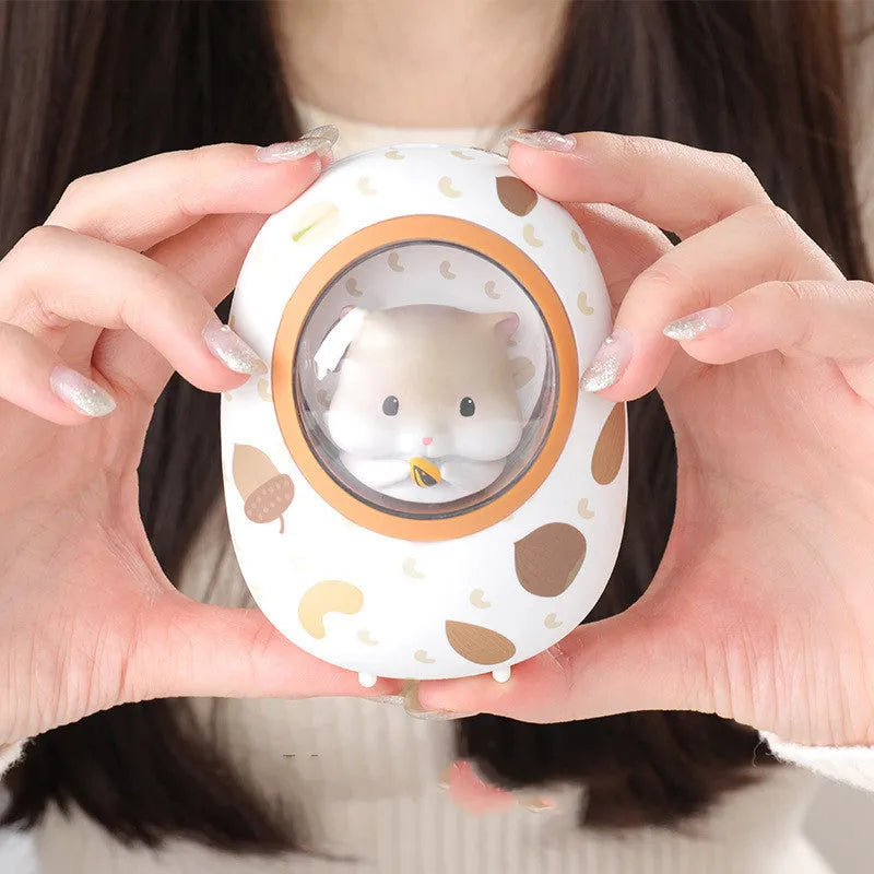 White hamster hand warmer power bank with 5000mAh battery and four gear heating settings