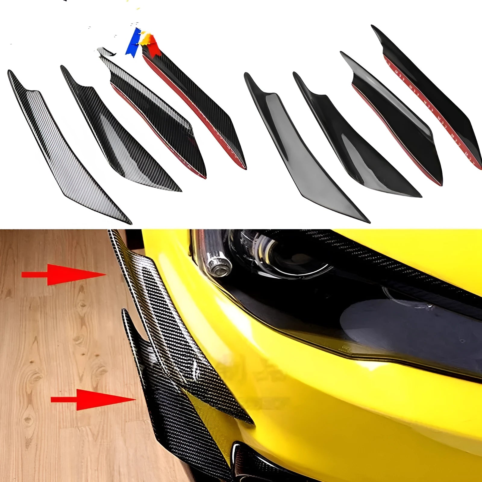 Carbon fibre pattern bumper blade spoiler for automotive front bumper installation