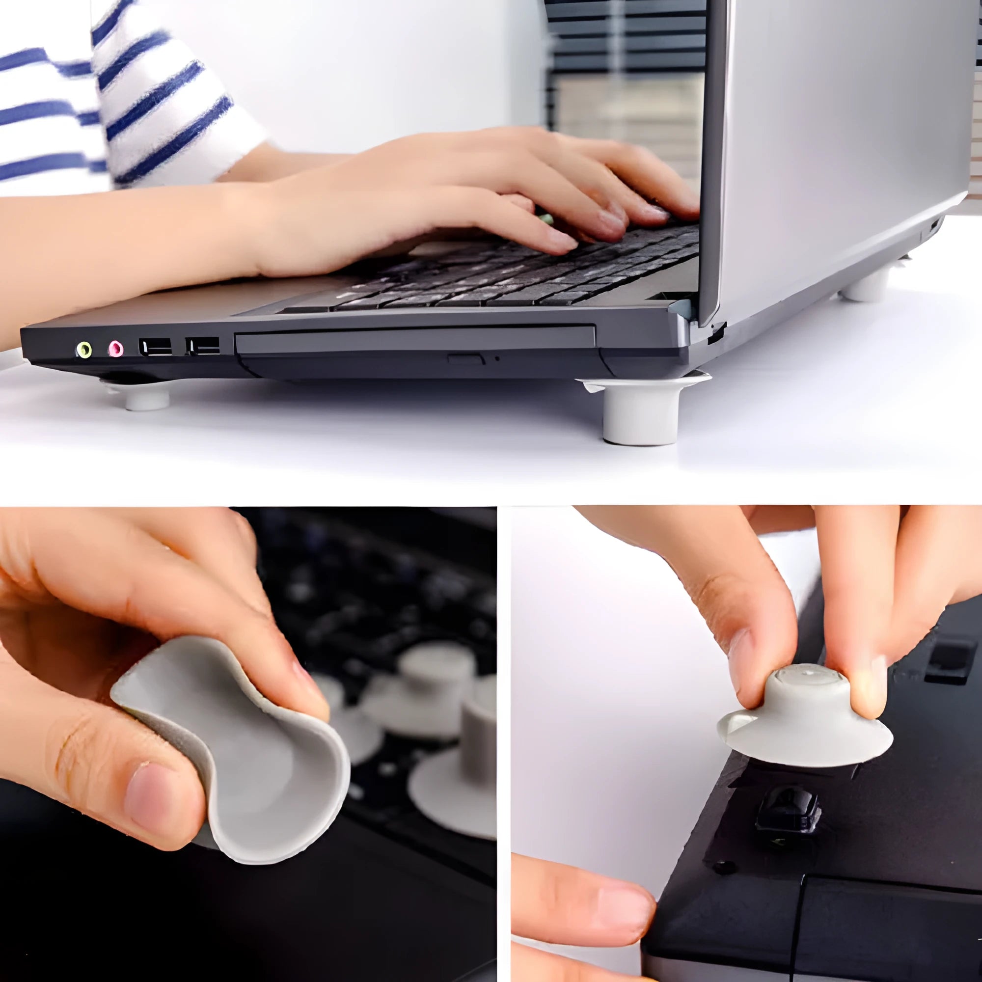 Grey laptop cooling pad stand set with large and small durable plastic pads for temperature reduction