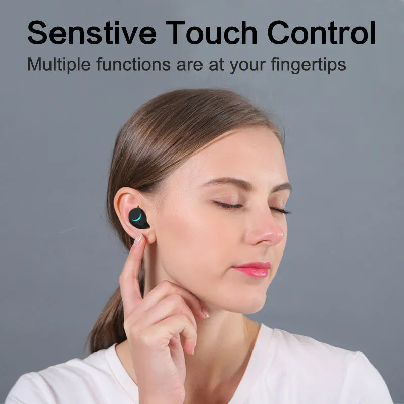 Black TWS Bluetooth headset wireless earbuds with charging case on white background
