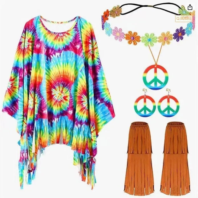 Colourful tie dye spandex cloak costume with sleeveless bell sleeves for Halloween