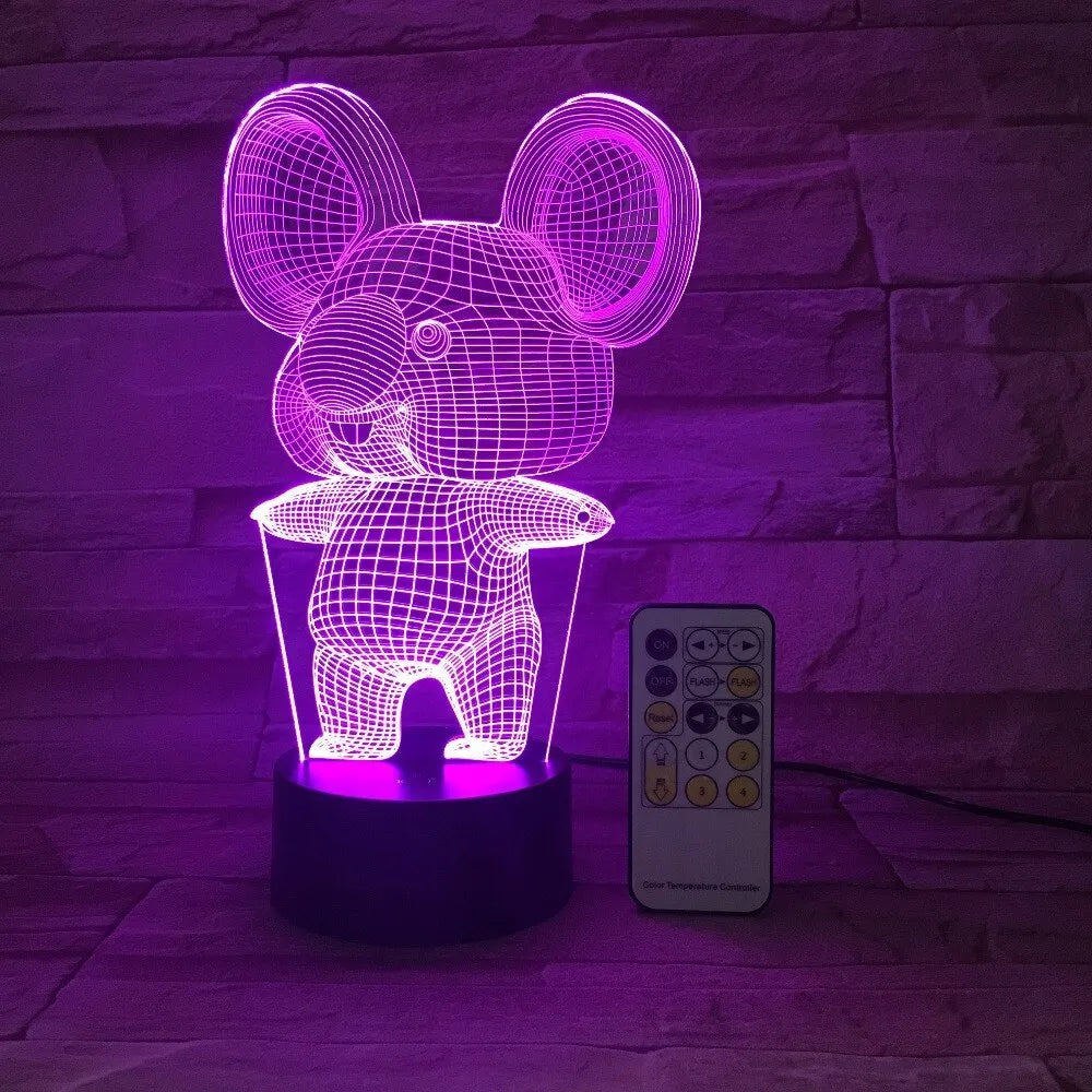 Koala night light in black finish with seven colour LED modes, touch and remote control, compact base 87x87x42mm