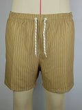 Striped polyester beach shorts with straight leg opening in navy blue grey khaki light blue colours