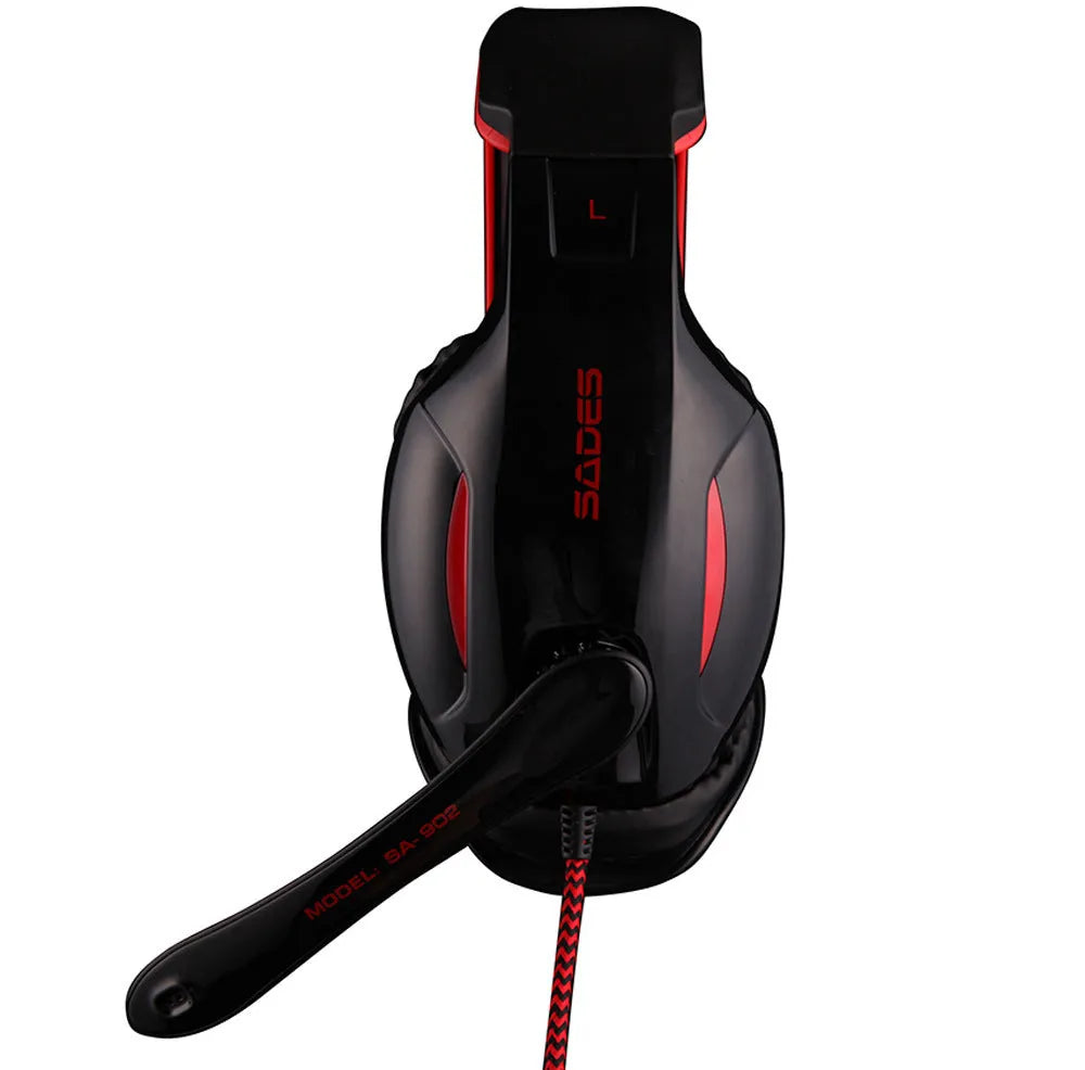 Black SADES SA902 Hero Alliance wired USB gaming headset for PC with over-ear cups and lighting.