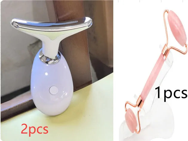 Beauty neck fade care massage instrument with ultrasonic infrared colour light functions in white