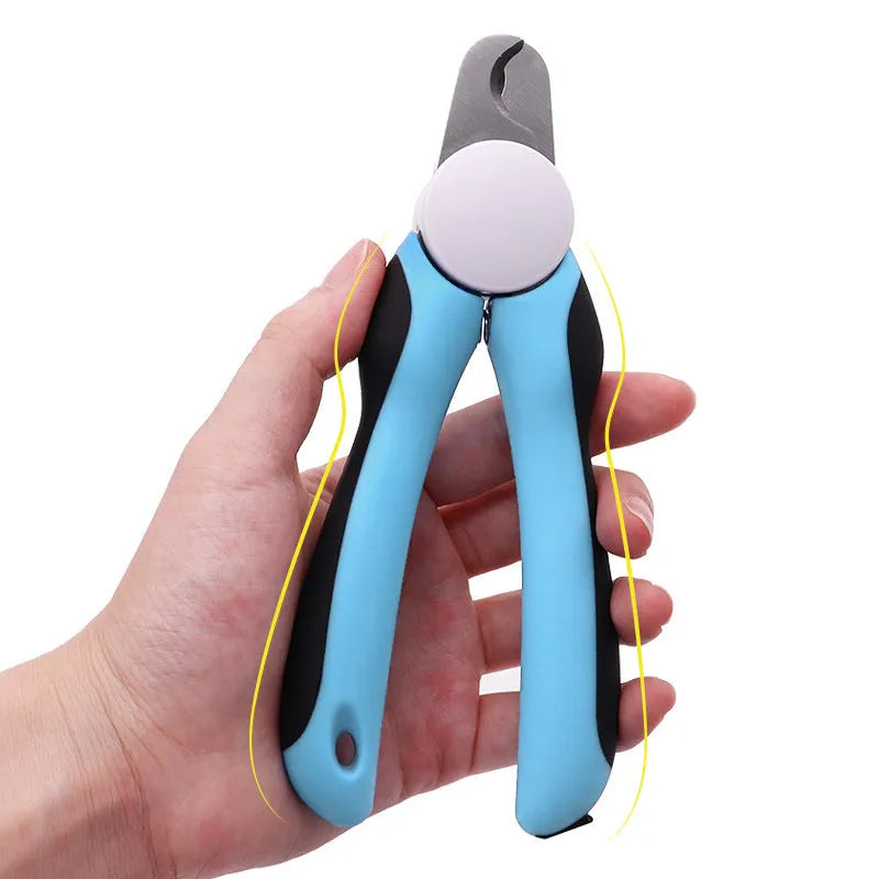 Blue heavy-duty dog nail clippers with safety guard for large breed dogs and thick nails.