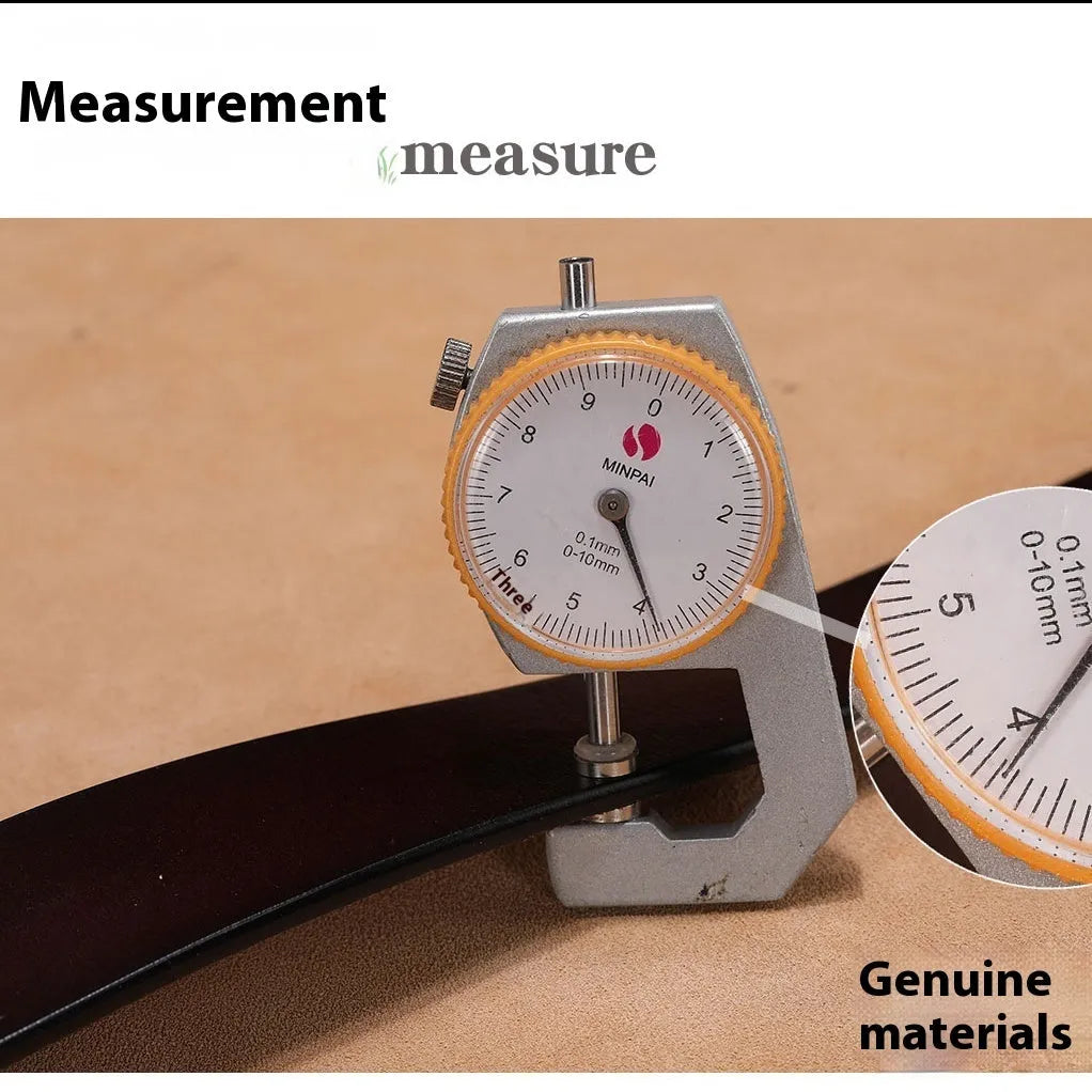 Fashion square head pin buckle casual belt in black and brown colours on a size chart.