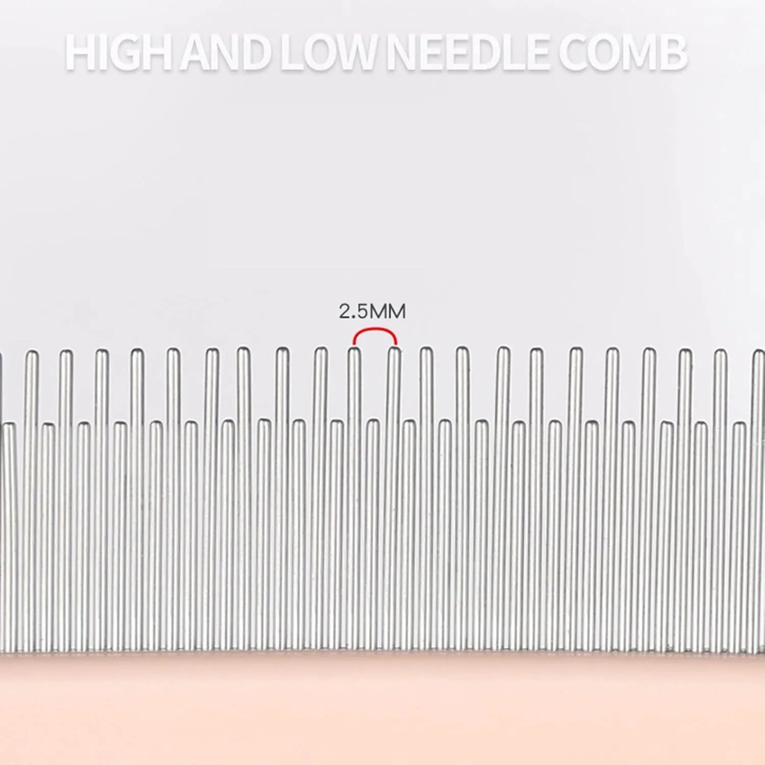 Pet detangler comb with round smooth teeth and rubber handle, available in blue or pink, for cat and dog grooming