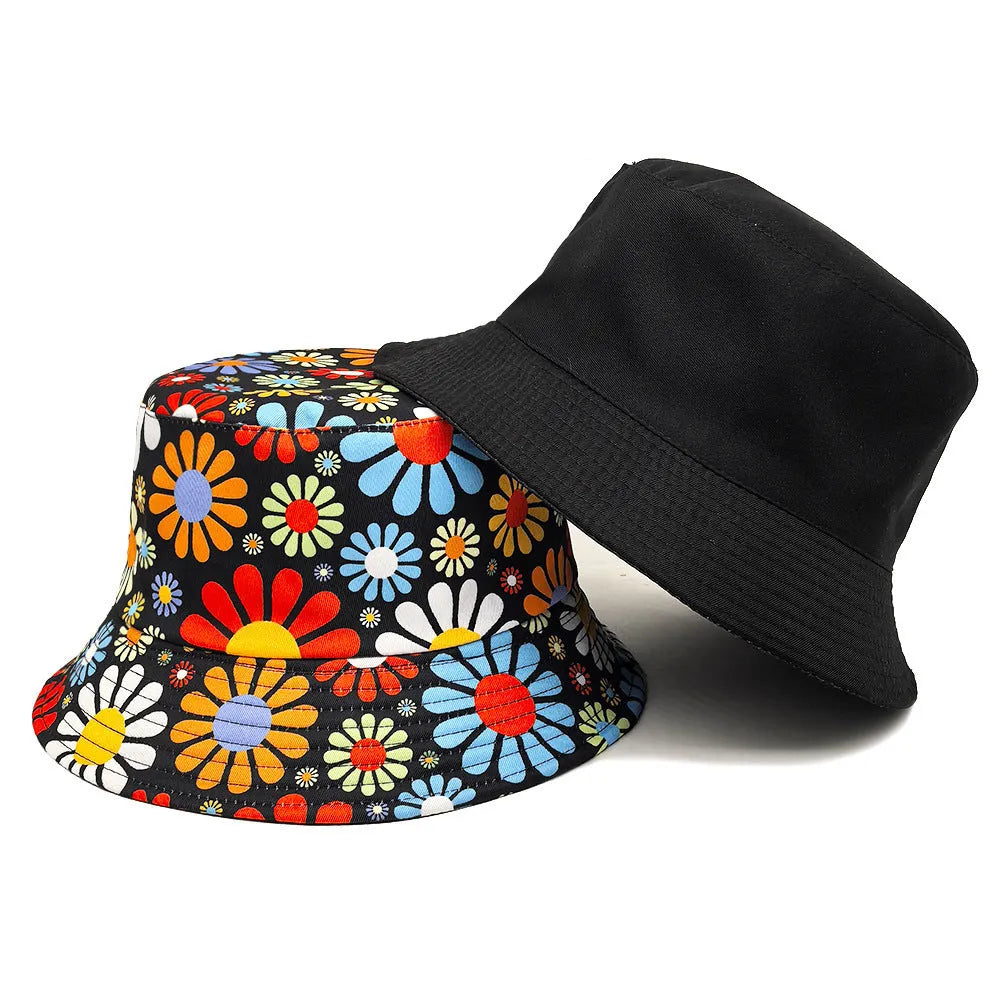 Colourful floral pattern polyester bucket hat with dome crown design