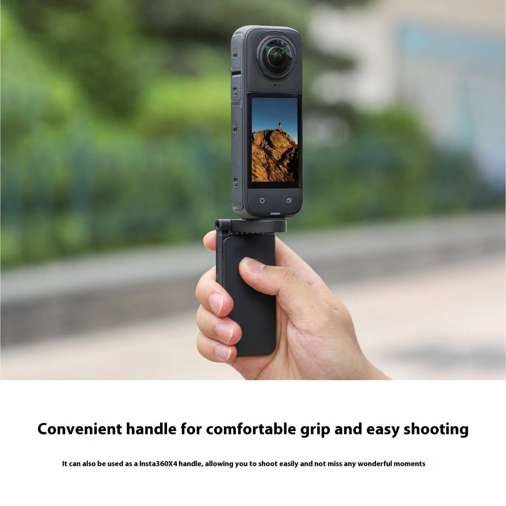 Magnetic bracket base handle for Insta360 X4 camera, black plastic silicone construction, angle-adjustable desktop camera accessory