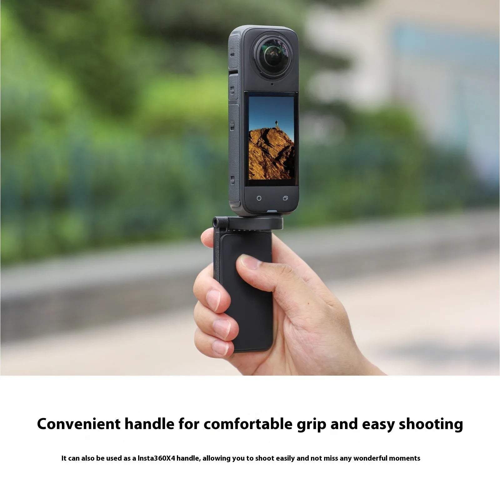 Magnetic bracket base handle for Insta360 X4 camera, black plastic silicone construction, angle-adjustable desktop camera accessory