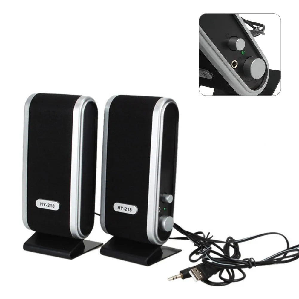 Black notebook mini speaker with USB cable for laptop computer stereo audio