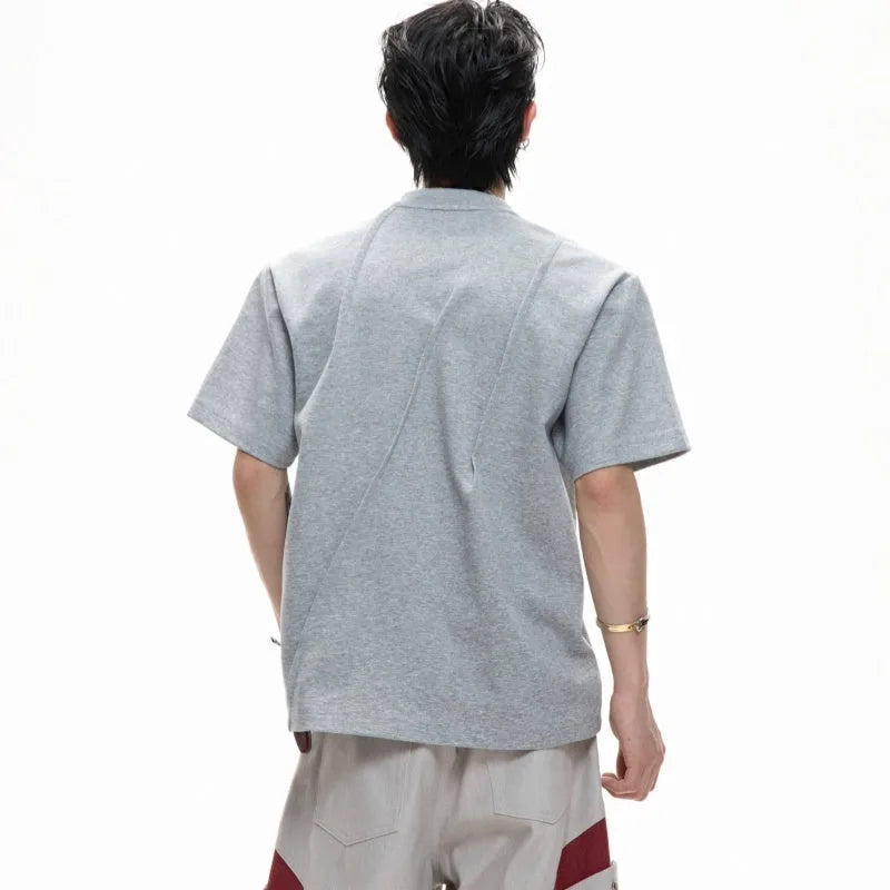 Men's loose cotton T-shirt with asymmetric stitching in black, grey or white colours