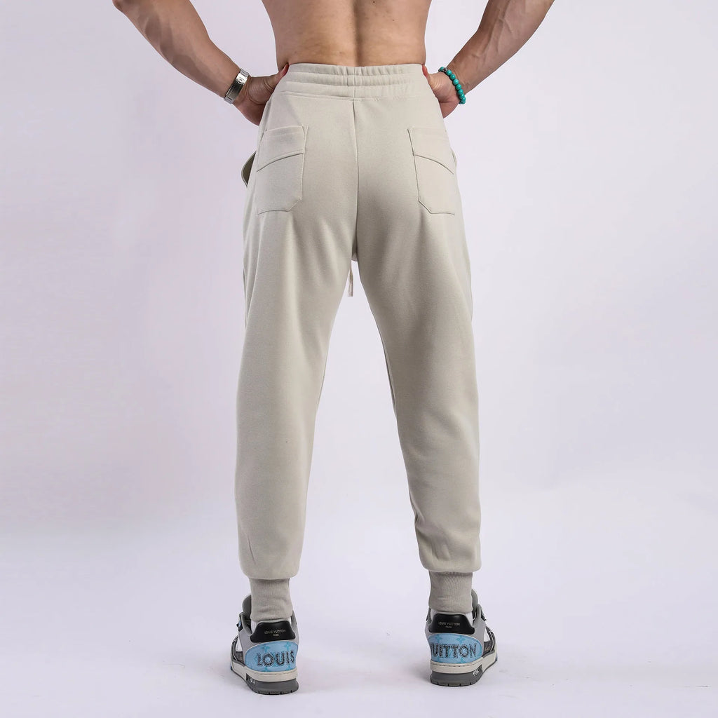 Men's casual ankle-tied drawstring sweatpants in polyester cotton elastic fabric, black colour