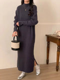 Women's half turtleneck acrylic knit dress in midi length with high waist