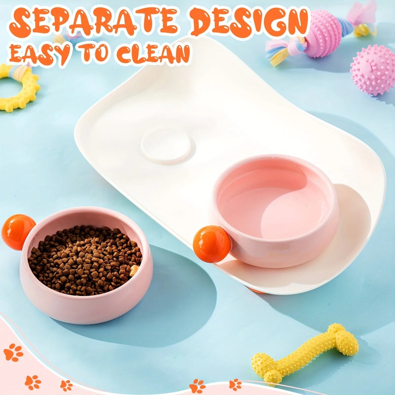 Two elevated ceramic pet bowls in a choice of colours, with a non-slip base, for cats and small dogs.