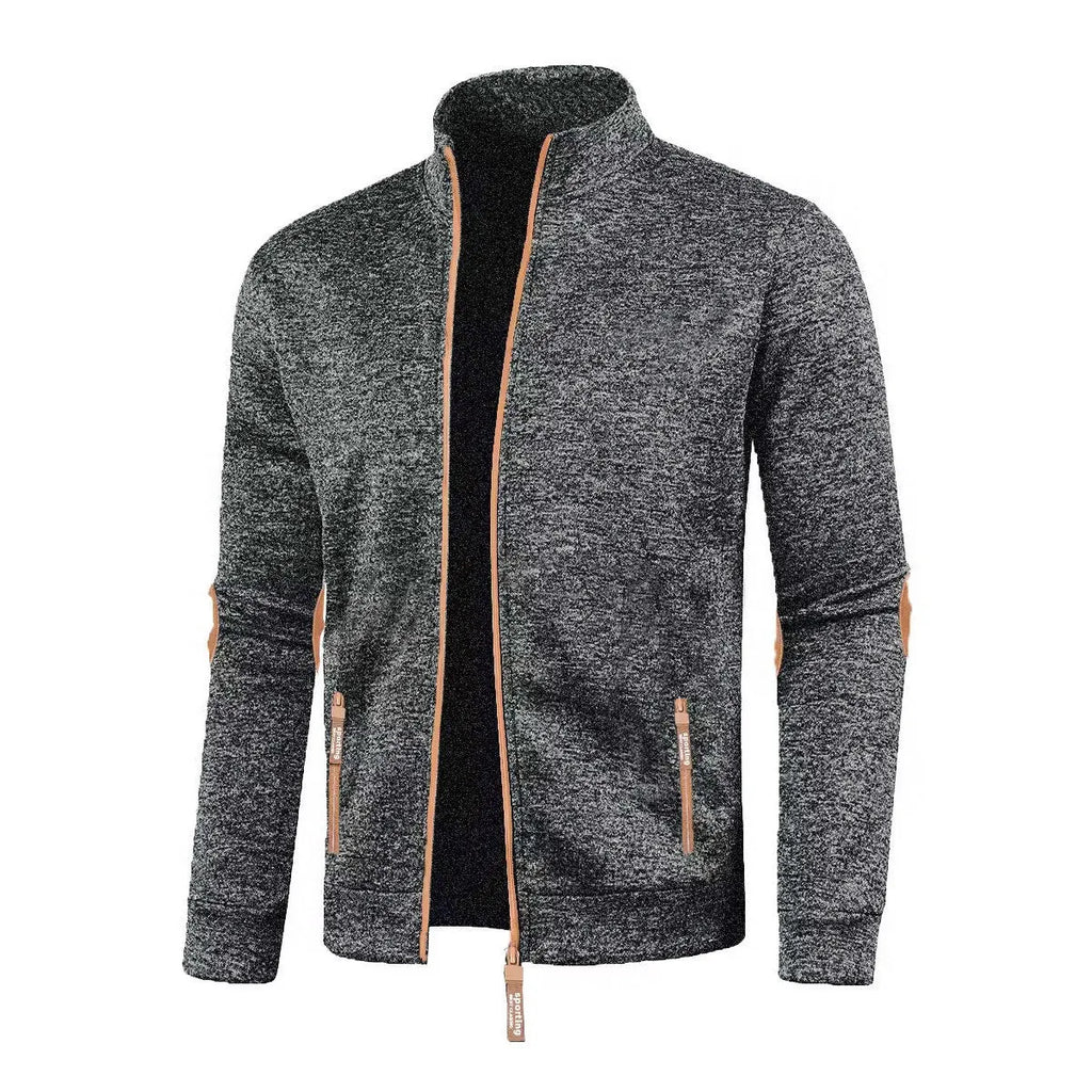 Men's long zipper light fleece cardigan coat in black, plus size, loose fit, long sleeves