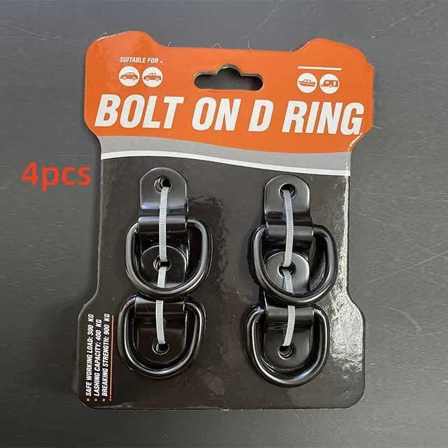 Galvanised carbon steel truck floor hook with a black pull ring for securing cargo straps.