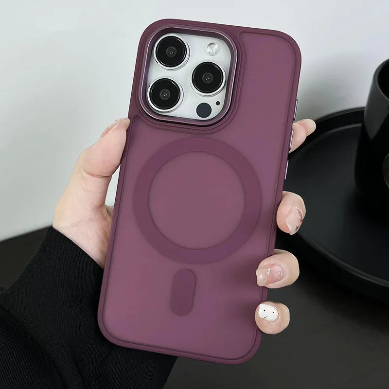 Large hole frosted magnetic phone case for iPhone in black with built-in magnetic backing