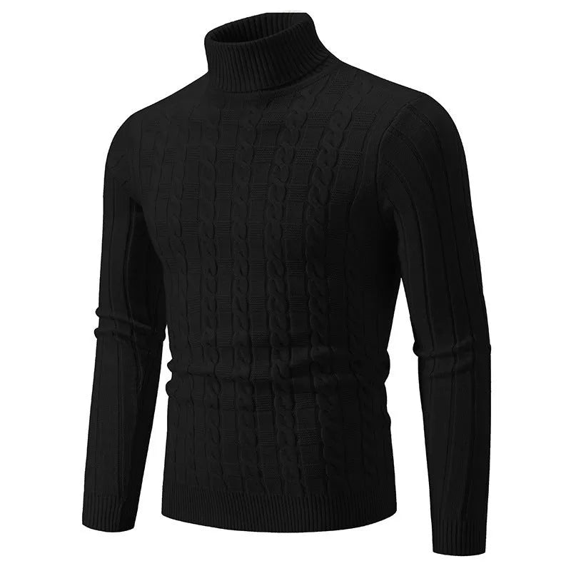 Men's slim fit turtleneck pullover sweater in chenille spandex fabric in neutral colour options