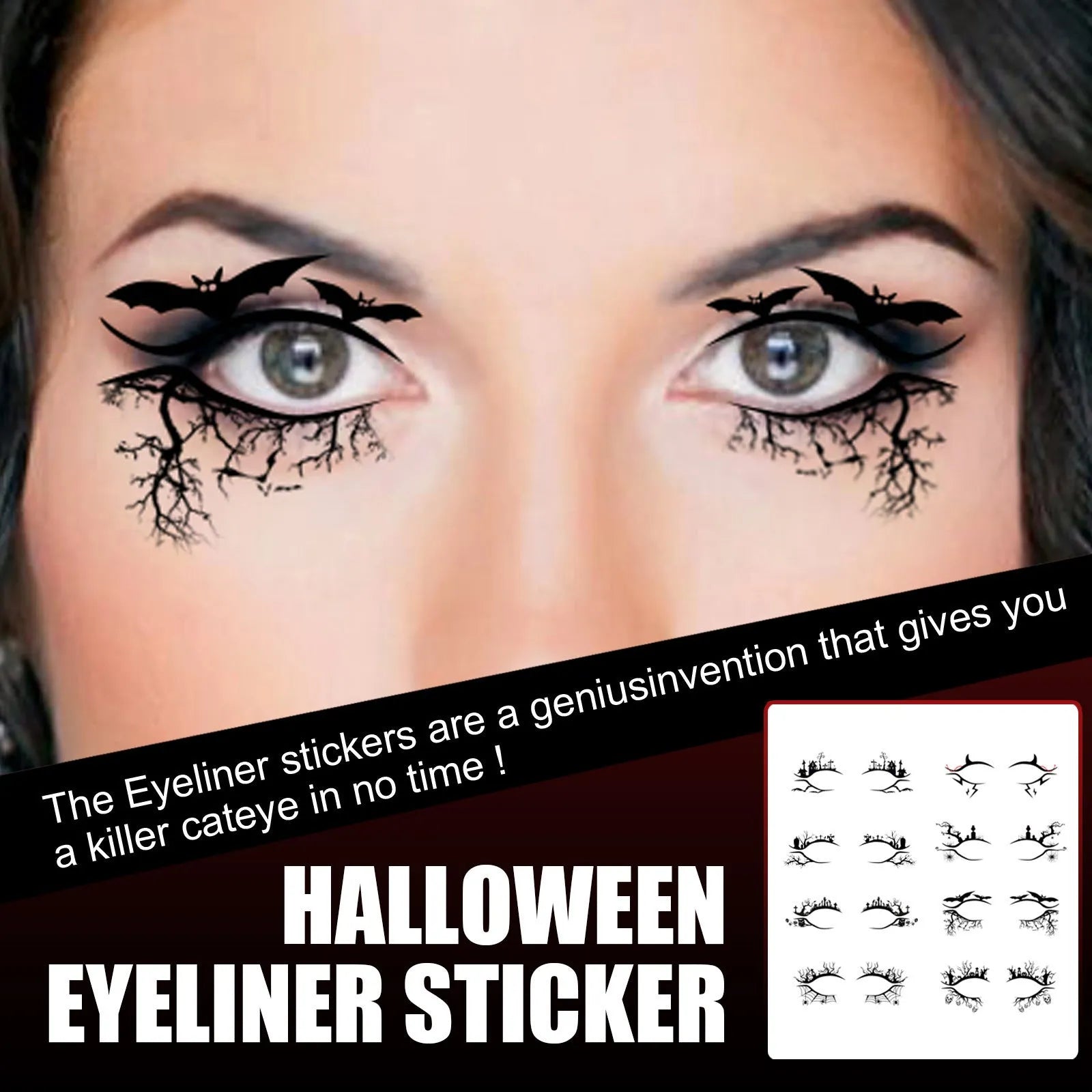 Bat spider decorative eye shadow eyeliner stickers set of 8 pairs for temporary Halloween makeup use