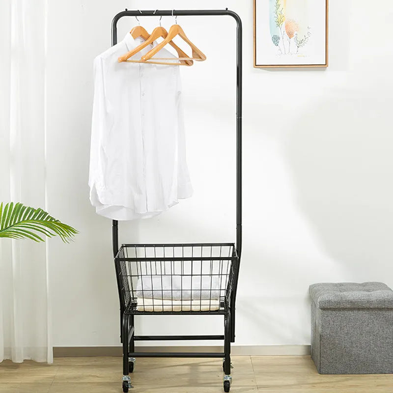 White iron pulley storage car with single hanging rod for wardrobe organisation