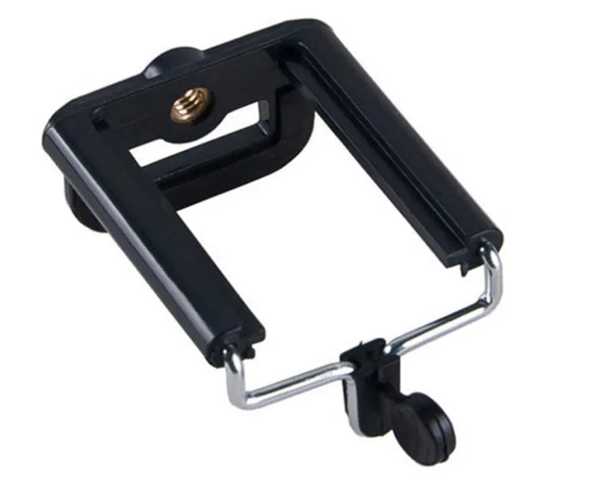Black universal mini flexible tripod stand with extendable legs and phone clip for cameras and smartphones