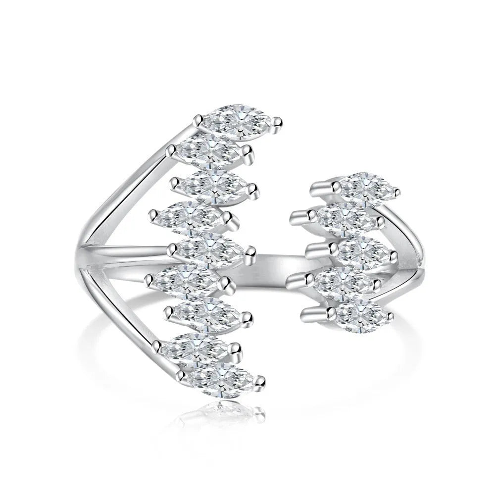S925 sterling silver geometric hexagon ring with adjustable opening on finger, white finish