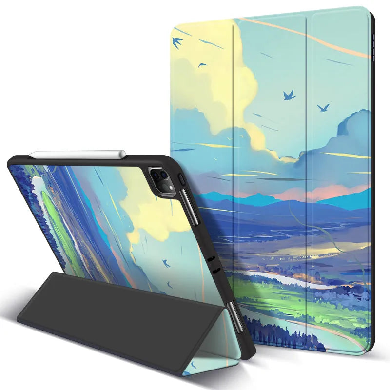 Compatible with Apple iPad protective cover in blue with built-in magnetic pen slot
