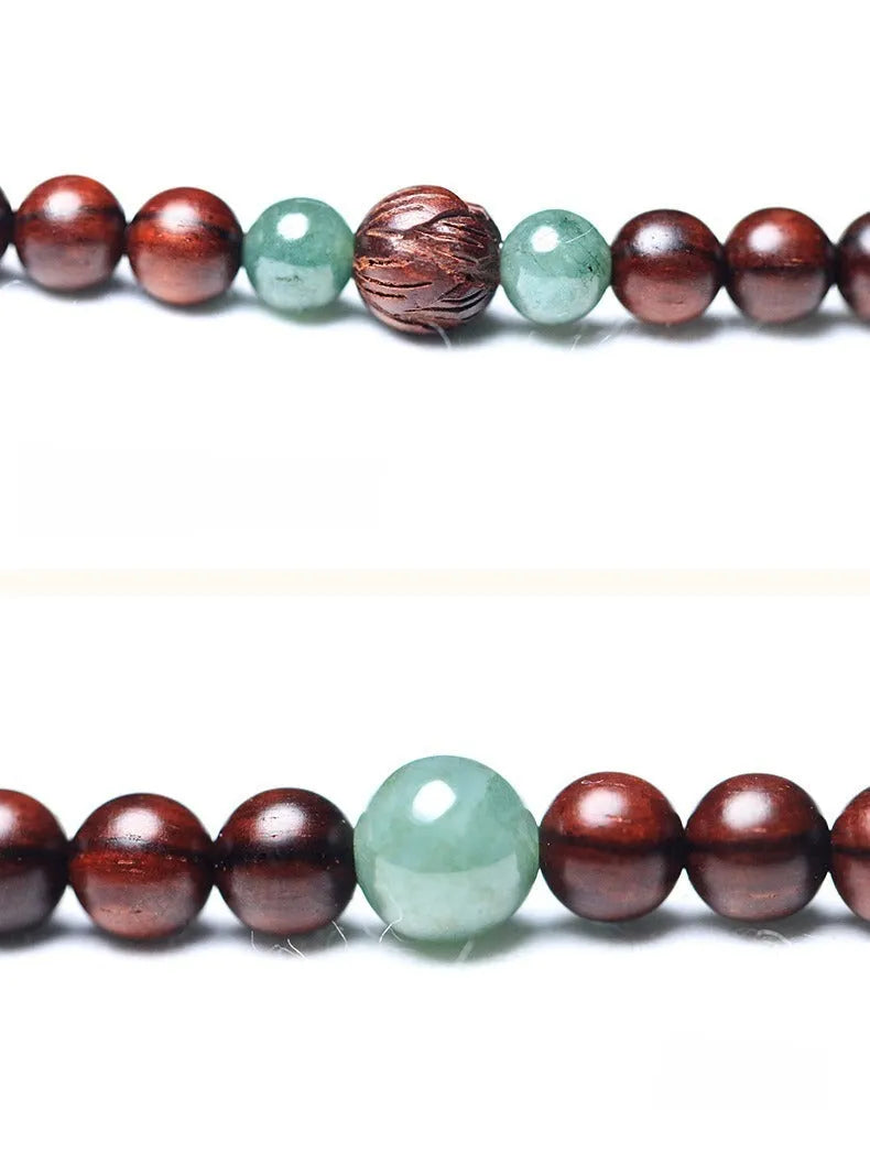 Rosewood 6mm beads bracelet with Hotian jade pendant, unisex national style, carved surface