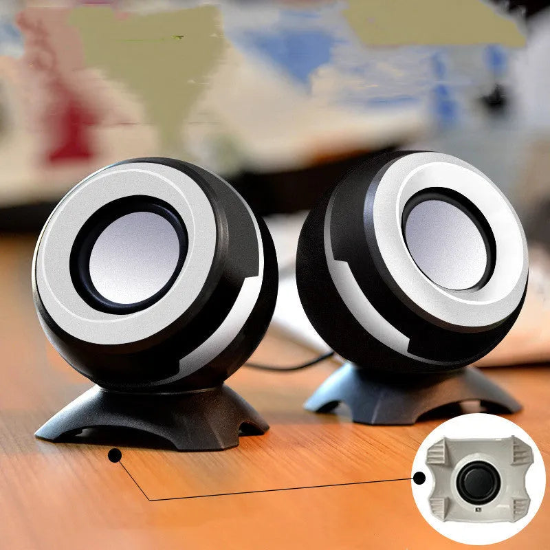 Mini desktop multimedia speakers in black and gold finish with USB power
