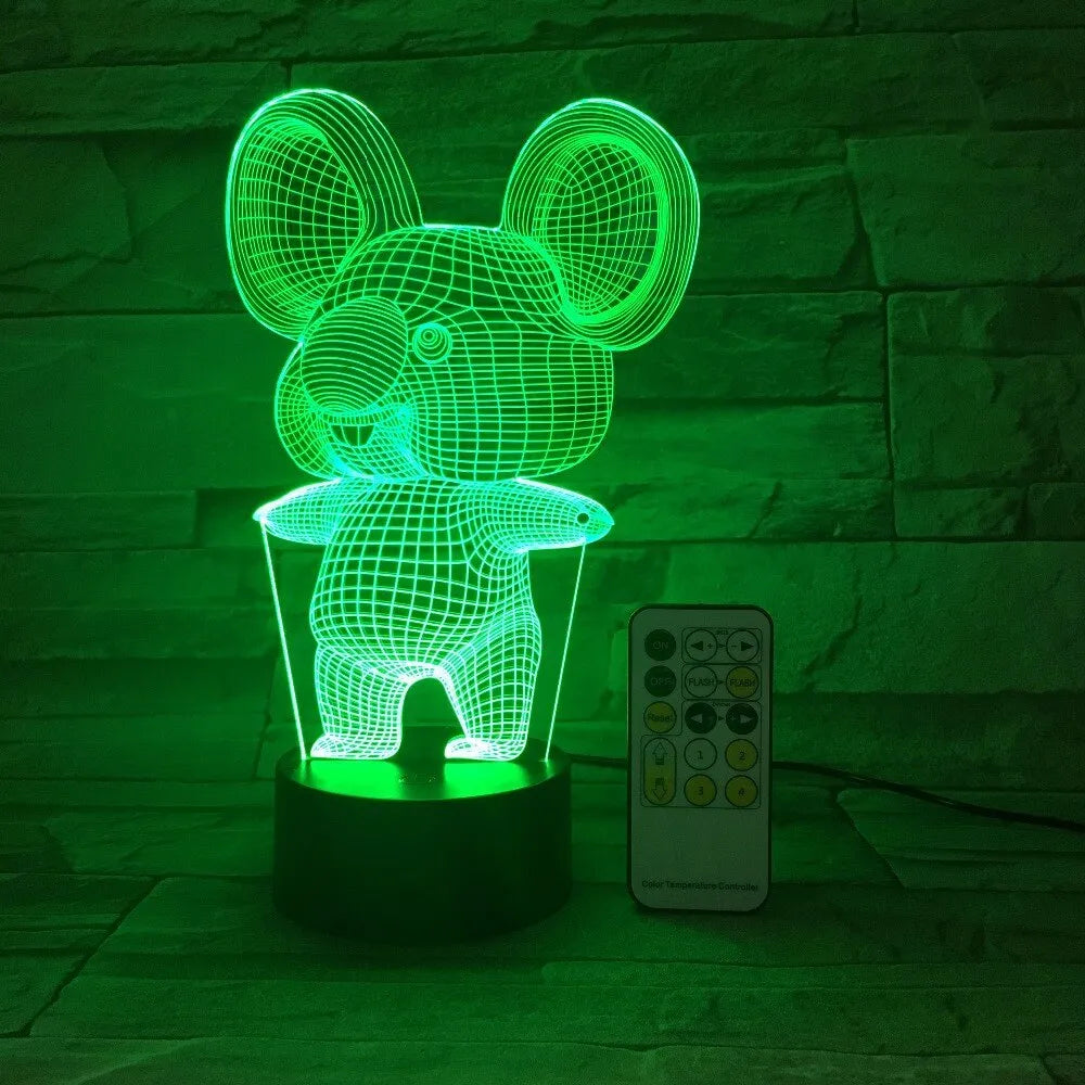Koala night light in black finish with seven colour LED modes, touch and remote control, compact base 87x87x42mm