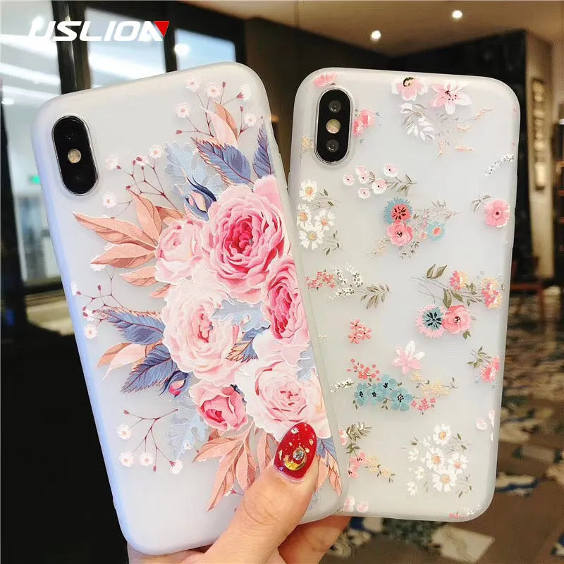 Fashion TPU phone case with gold foil epoxy finish and broken flower decoration for iPhone