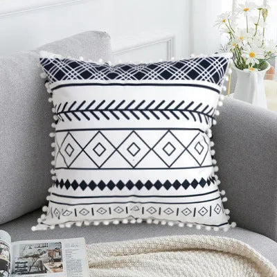Bohemian national throw pillow pillowcase in light gray with pattern for living room sofa decor