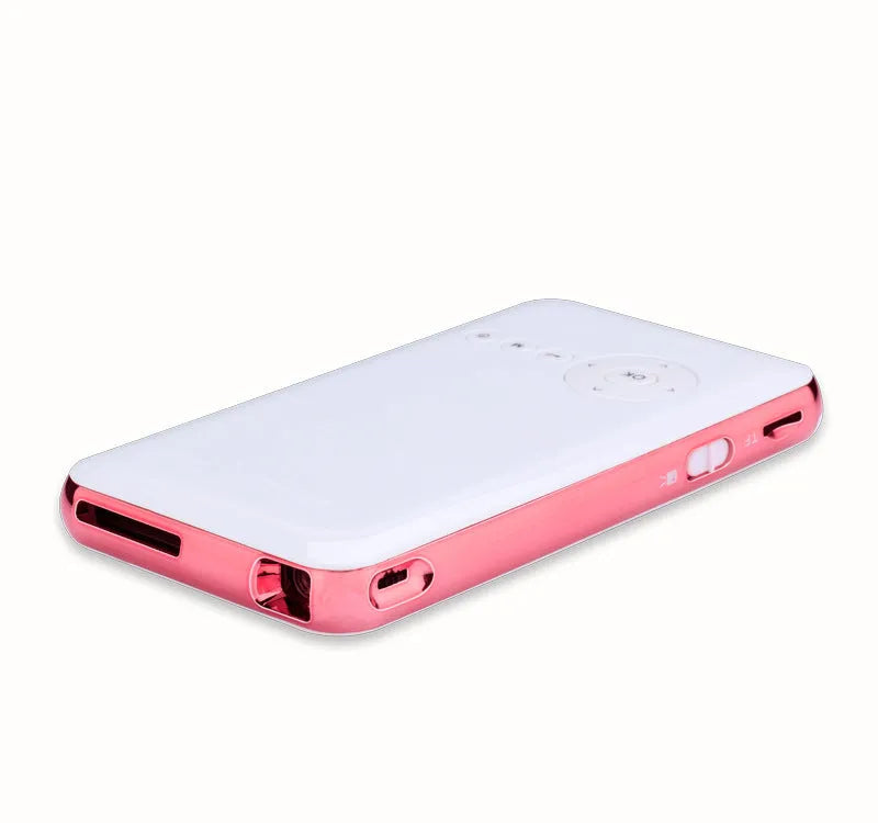 M6S miniature portable smart DLP Android projector in white rose gold showing compact dimensions