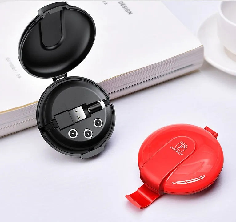3-in-1 magnetic retractable style charger in black with 1m cable for universal phone charging