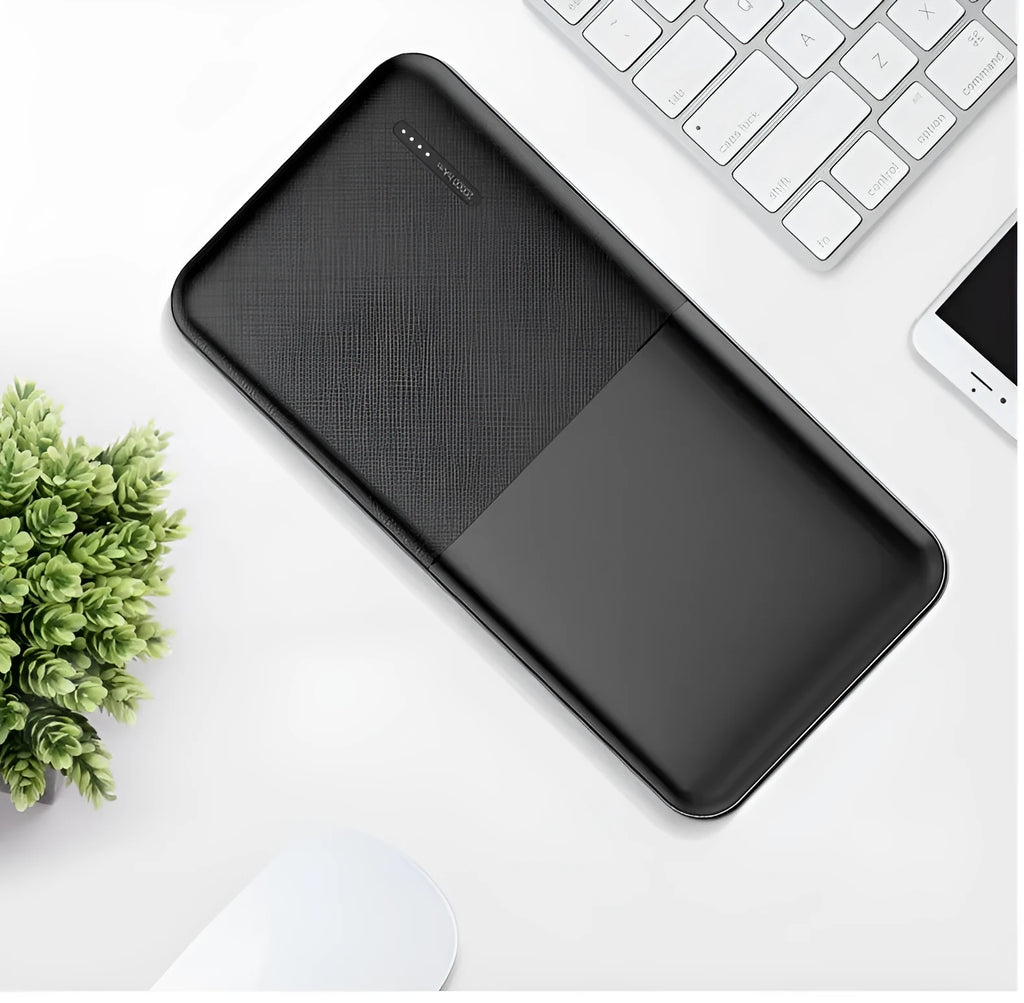 Large capacity 20000 mAh black power bank with polymer battery and multi-port output