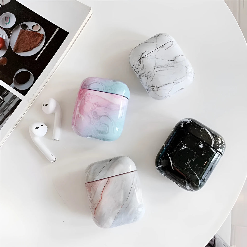 White marble hard PC protective case cover for Apple AirPods 1 and 2 charging box