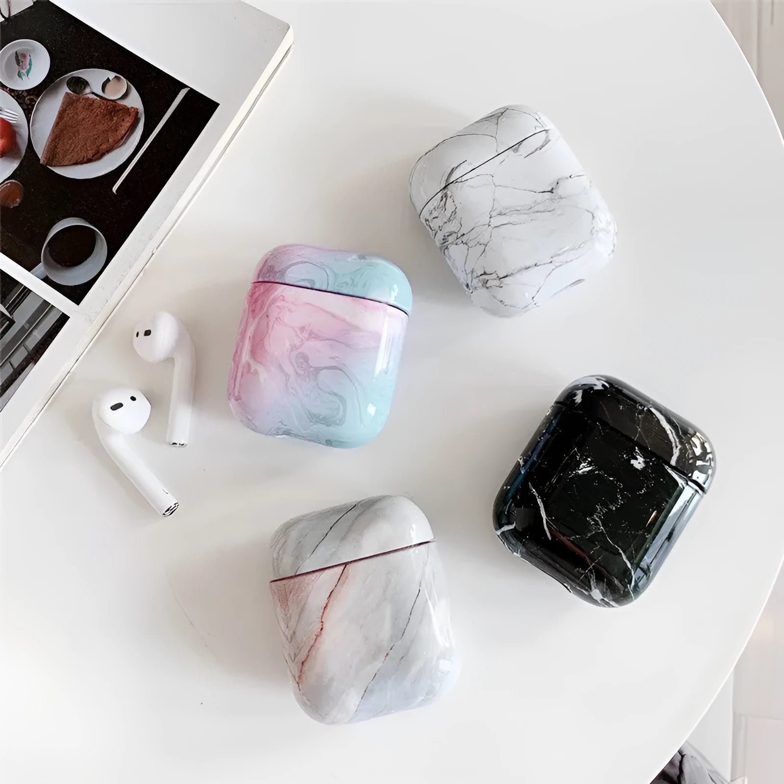 White marble hard PC protective case cover for Apple AirPods 1 and 2 charging box
