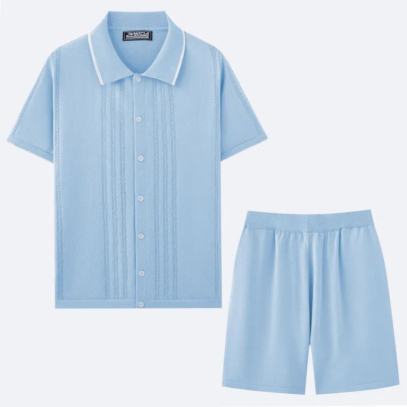 Business casual short sleeve sweater top with matching shorts in Tencel viscose fabric available in multiple colours