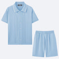 Business casual short sleeve sweater top with matching shorts in Tencel viscose fabric available in multiple colours
