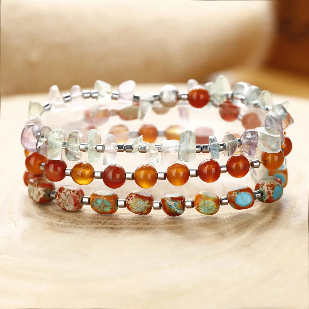 Hand-woven red agate round beads bracelet with Persian Gulf agate, unisex geometric style, close-up